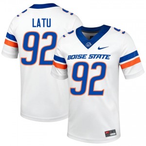 #92 David Latu Boise State White Jersey | Iconic Stitched Men College Football Gear 36958196
