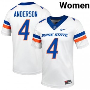 #4 Travis Anderson Boise State Broncos White Jersey | Iconic Stitched Women College Football Gear 29663124
