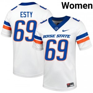 #69 Zander Esty BSU Broncos White Jersey | Iconic Stitched Women College Football Gear 26246331