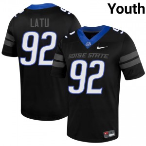 Boise State David Latu #92 Black Jersey | Elite Swen Player Football Youth Apparel 14282842